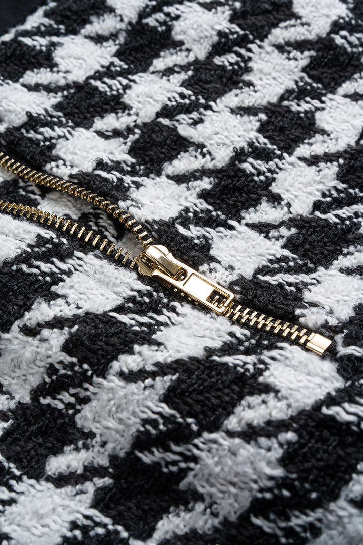 Sukně s Vysokým Pasem a Knoflíkem v Designu Houndstooth