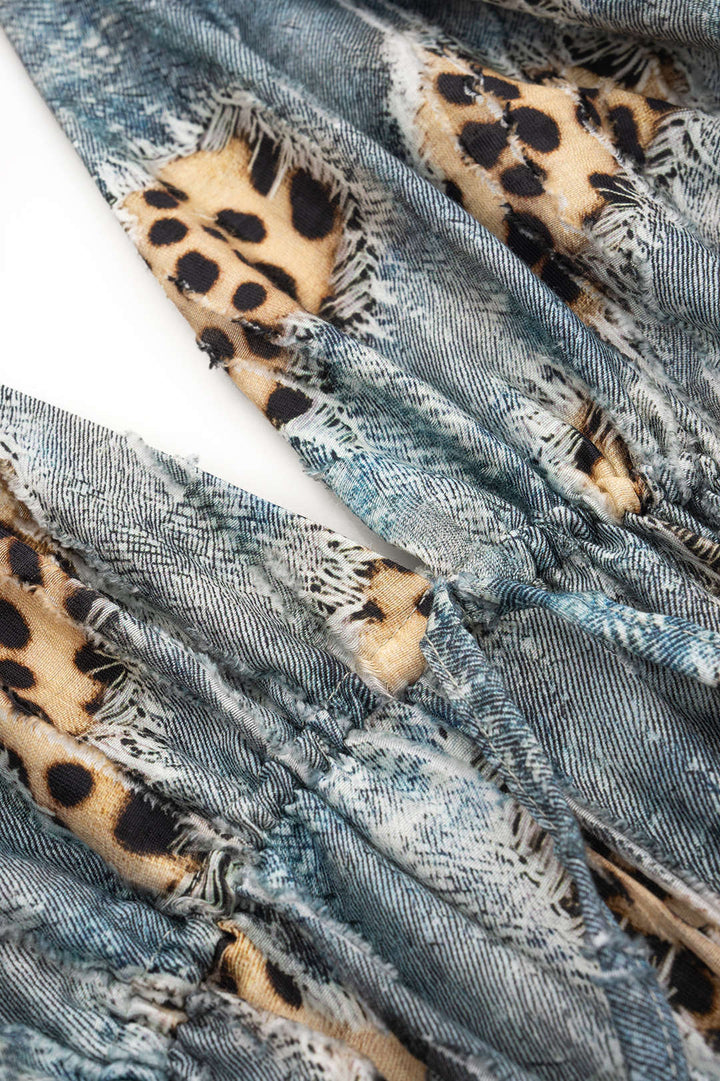 Top bez ramínek s retro leopardím potiskem a detailem řasení