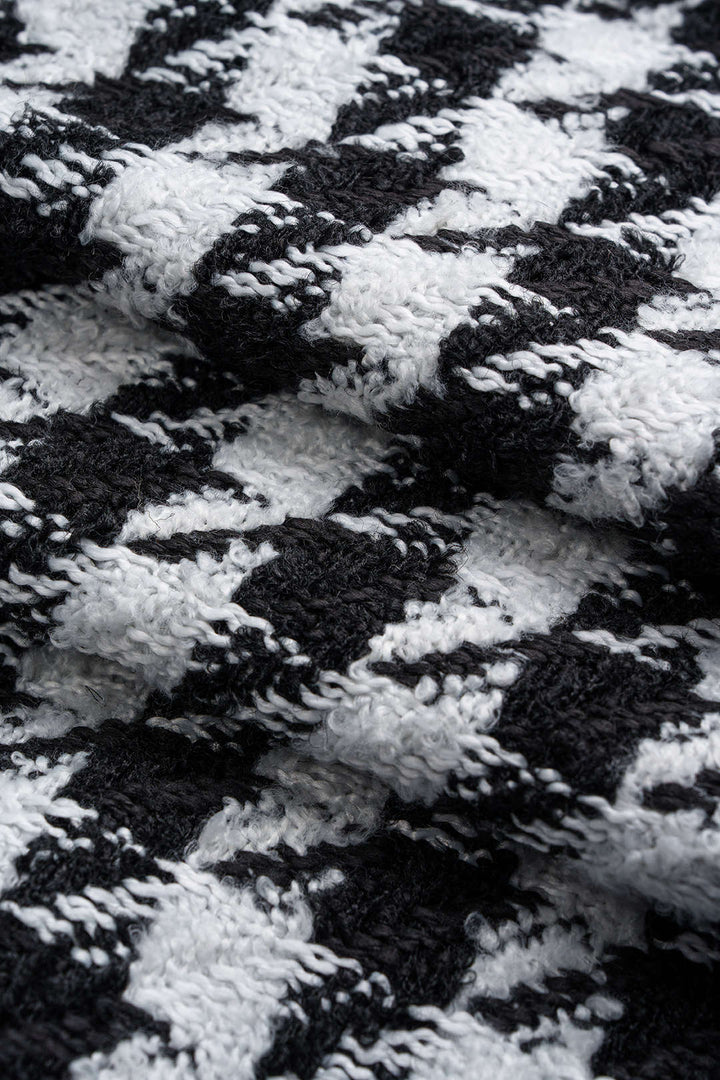 Sukně s Vysokým Pasem a Knoflíkem v Designu Houndstooth