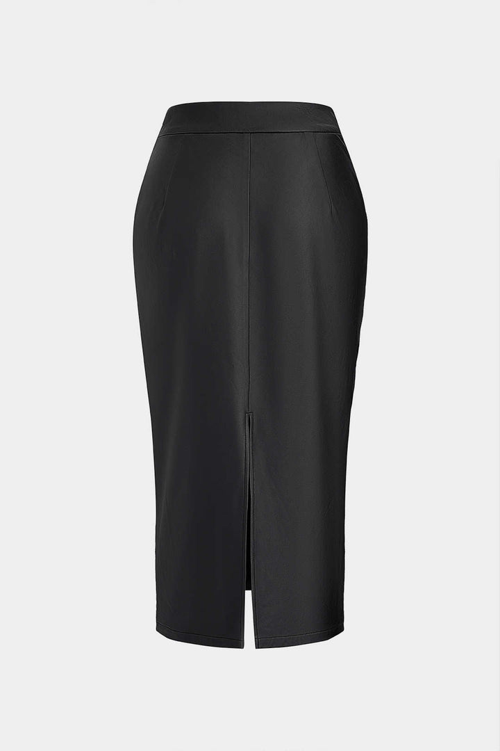 Padded Sukně z Umělé Kůže se Zippem a Rozděleným Designem