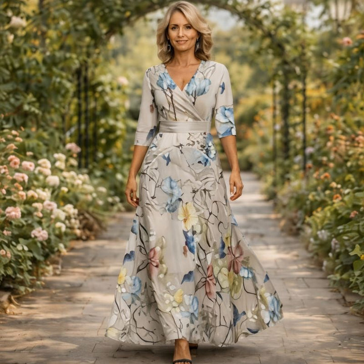 Fleur™ - Elegantní květinové šaty s V-výstřihem
