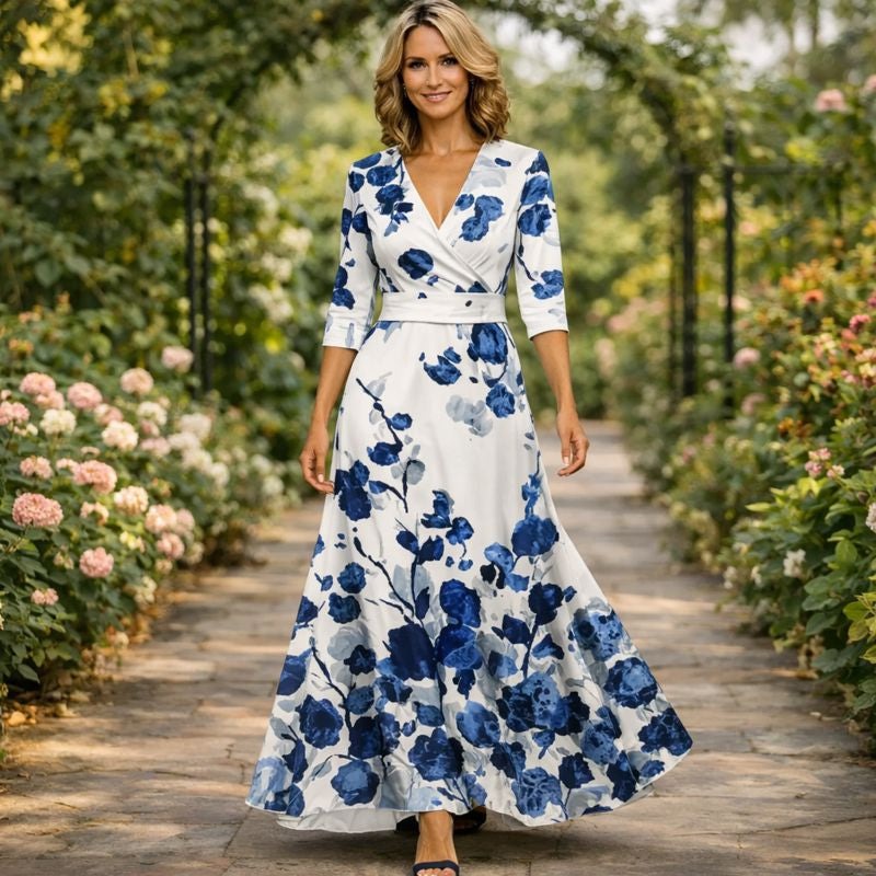 Fleur™ - Elegantní květinové šaty s V-výstřihem