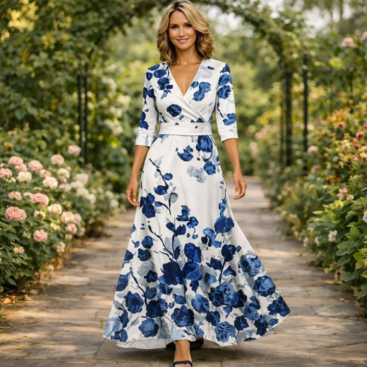 Fleur™ - Elegantní květinové šaty s V-výstřihem