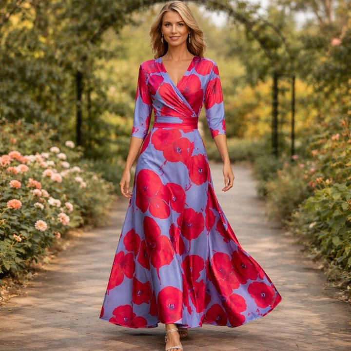 Fleur™ - Elegantní květinové šaty s V-výstřihem