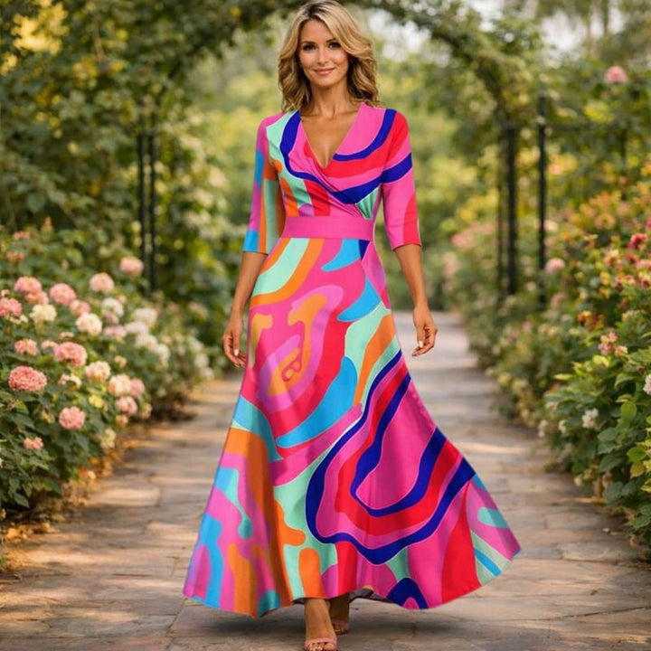 Fleur™ - Elegantní květinové šaty s V-výstřihem