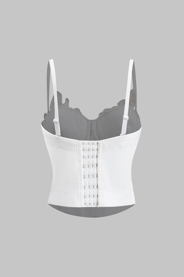 Top s ramínky a 3D bustierem s květinovou výšivkou z rhinestone
