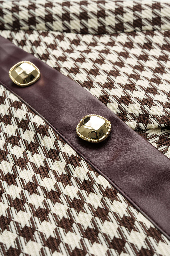Asymetrická sukně z umělé kůže s potiskem houndstooth a bočním střihem