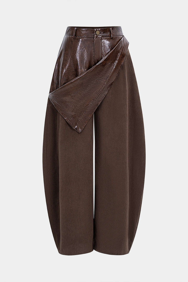 Kalhoty s širokými nohavicemi ve stylu barely se zipem a detailem z umělé kůže