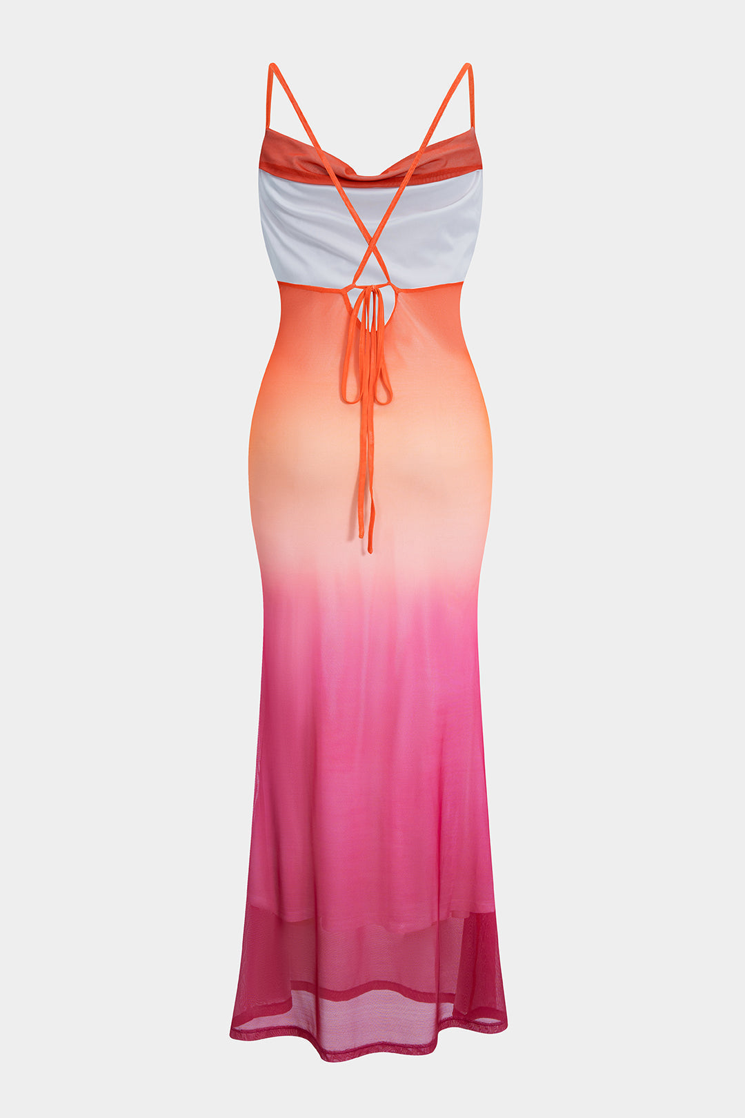 Maxi šaty z mřížkované látky s ombré vzorem