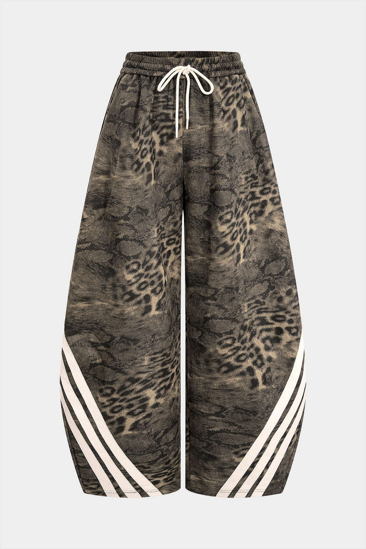 Široké semišové kalhoty s leopardím vzorem