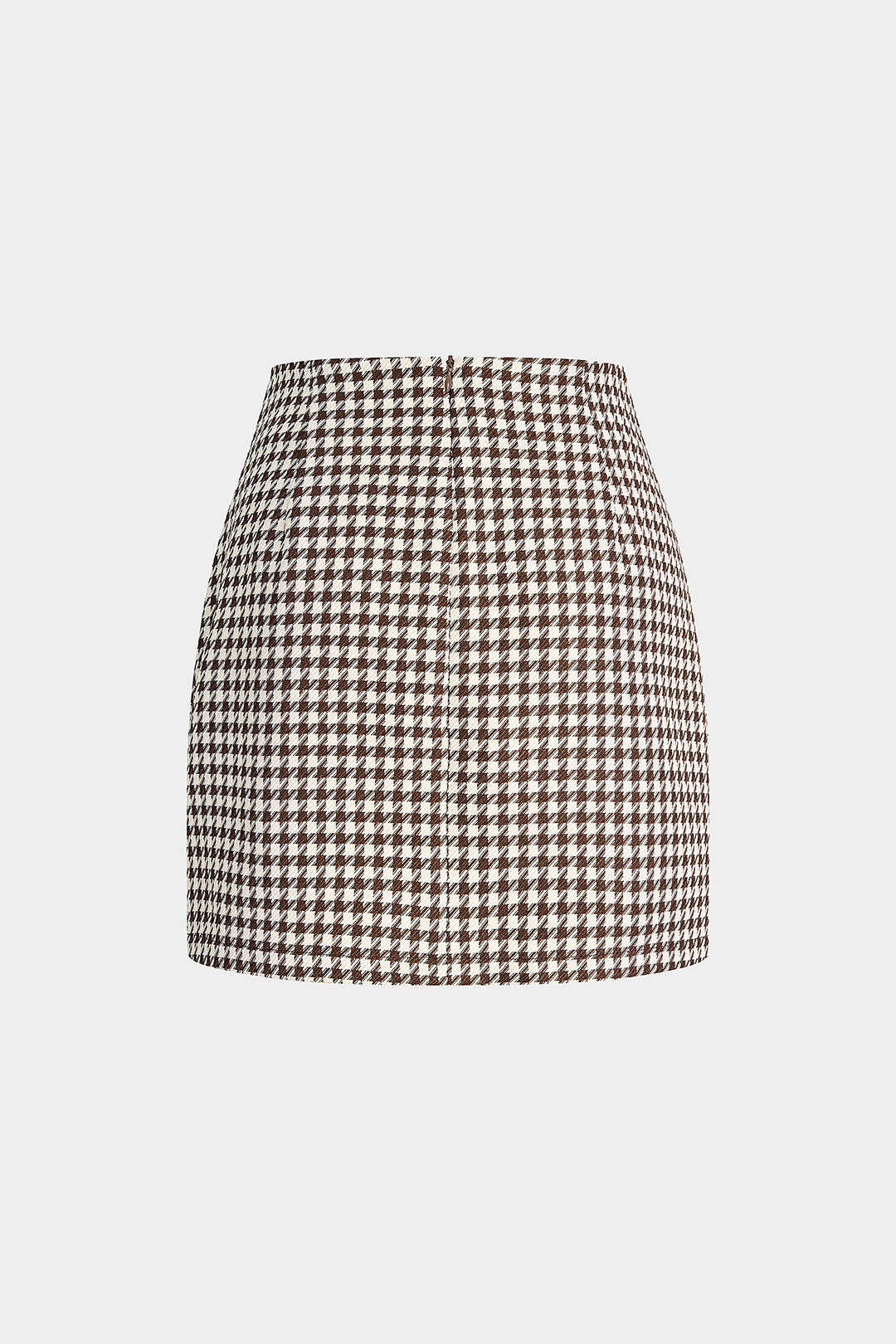 Asymetrická sukně z umělé kůže s potiskem houndstooth a bočním střihem