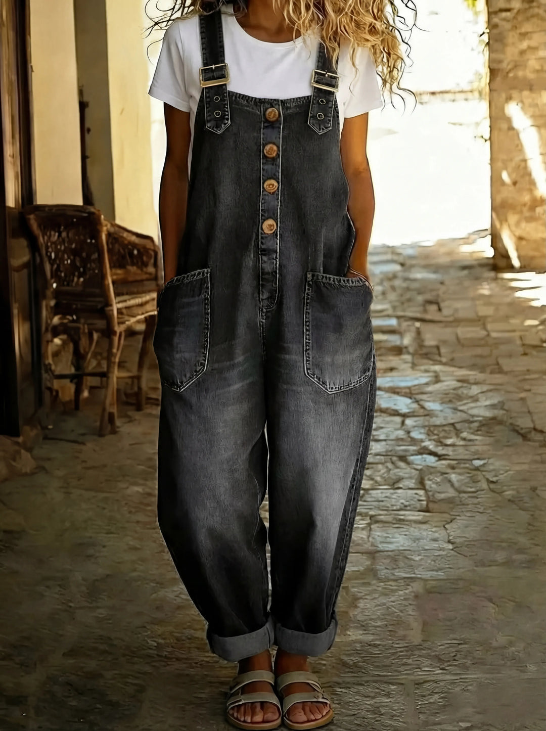 Sára™ - Casual denim overall s nastavitelnou sponou
