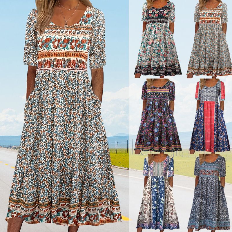 Petra | Dámská elegantní šaty s boho potiskem