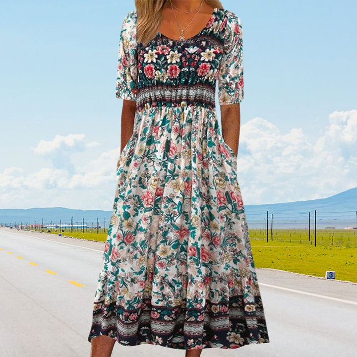 Petra | Dámská elegantní šaty s boho potiskem