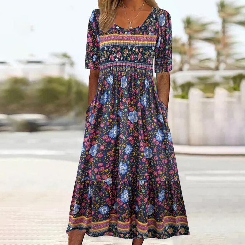 Petra | Dámská elegantní šaty s boho potiskem