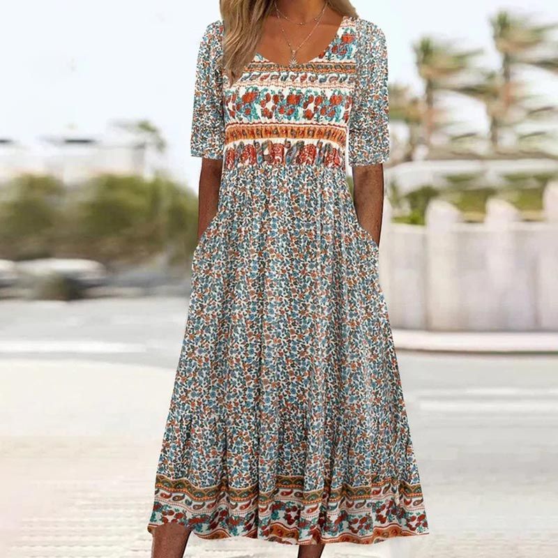 Petra | Dámská elegantní šaty s boho potiskem